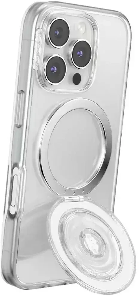 „PopSockets Kick-Out Grip“ blizgučiais aprūpintas „MagSafe“ telefono laikiklis ir stovas