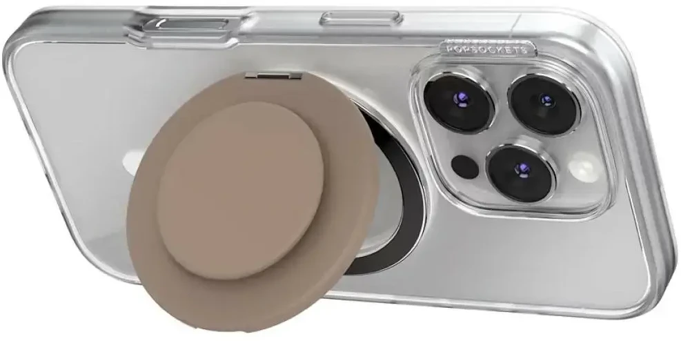 „PopSockets Kick-Out Grip Latte MagSafe“ telefono laikiklis ir stovas, smėlio spalvos