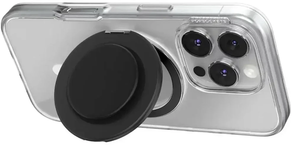 „PopSockets Kick-Out Grip MagSafe“ telefono laikiklis ir stovas, juodas