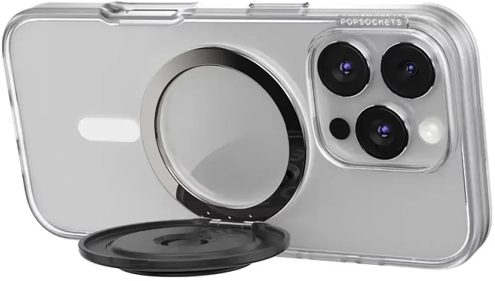„PopSockets Kick-Out Grip MagSafe“ telefono laikiklis ir stovas, juodas