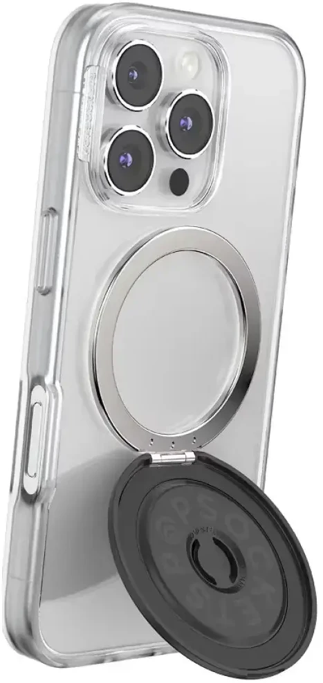 „PopSockets Kick-Out Grip MagSafe“ telefono laikiklis ir stovas, juodas