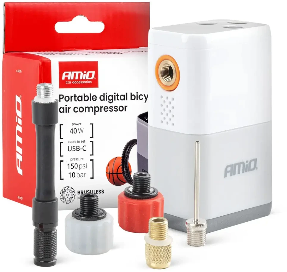 Mini belaidis dviračio kompresorius bešepetėlinis su LED ekranu, 40 W, USB-C, amio-04946