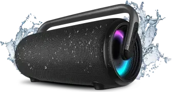 Nešiojamas garsiakalbis SVEN PS-395, juodas, galia 80W (RMS), TWS, Bluetooth, RGB apšvietimas, atsparus vandeniui (IPx5), USB, baterijos veikimo laikas – iki 20 valandų