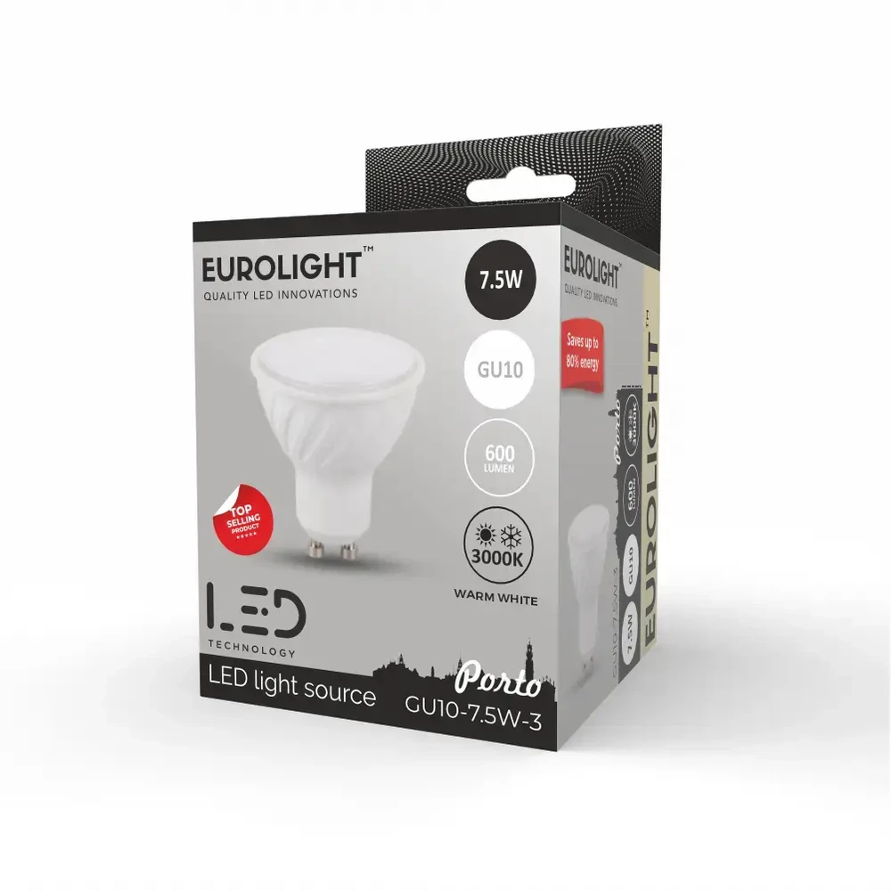 Porto LED lemputė 7.5W 3000K RA80 GU10 Eurolight