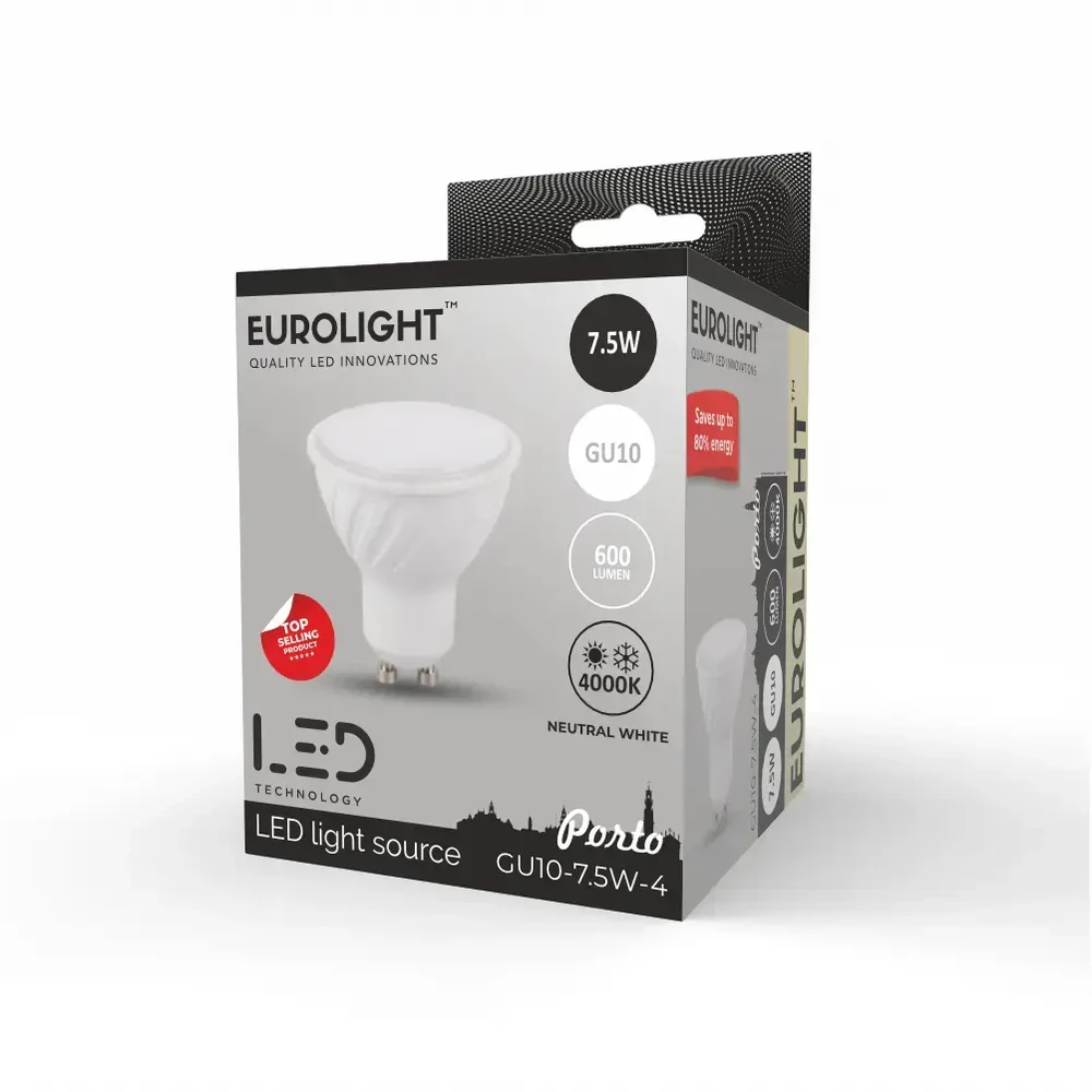 Porto LED lemputė 7.5W 4000K RA80 GU10 Eurolight