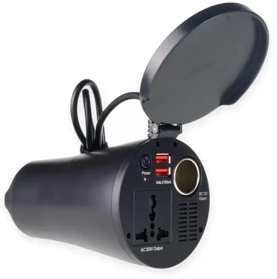 Įtampos keitiklis puodelio formos 12v/230v 150w/300w 2xusb pi02 amio-02469