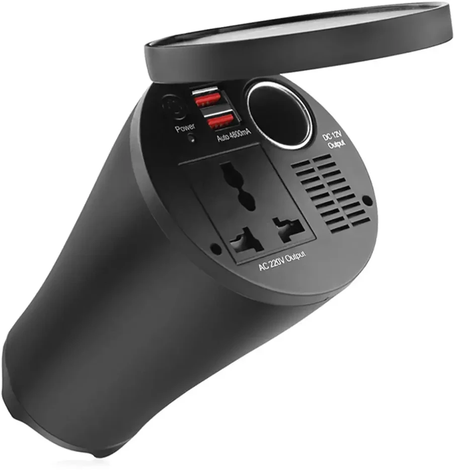 Įtampos keitiklis puodelio formos 12v/230v 150w/300w 2xusb pi02 amio-02469