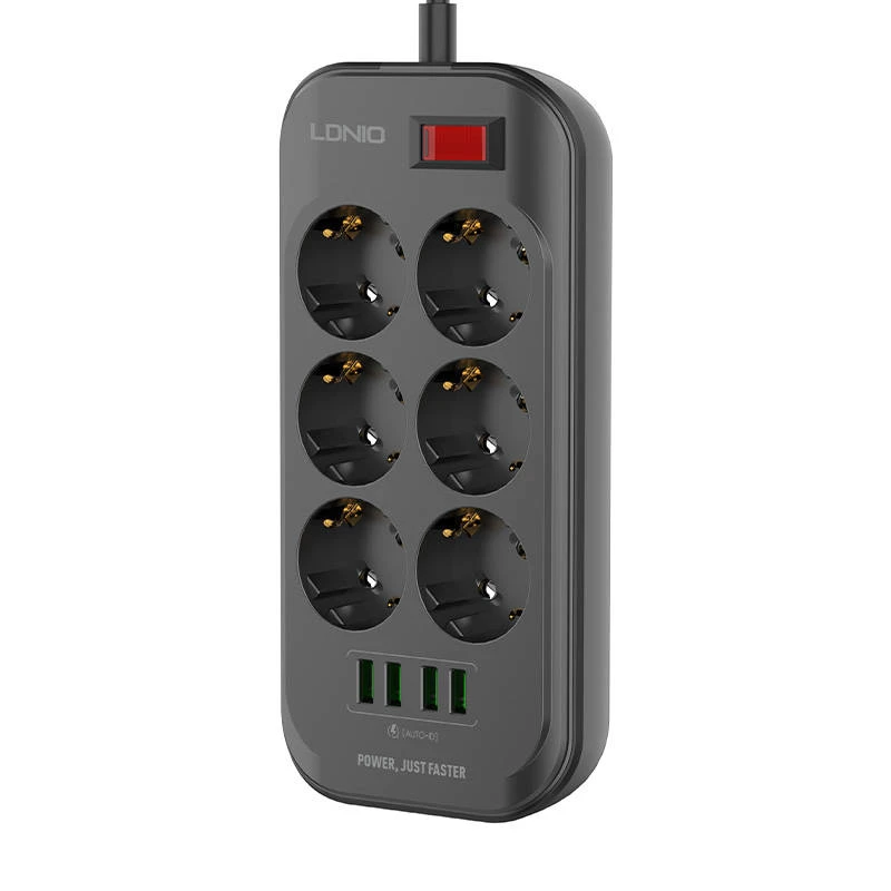 Ilgintuvas su 6 AC lizdais 4x USB LDNIO 2m - juoda