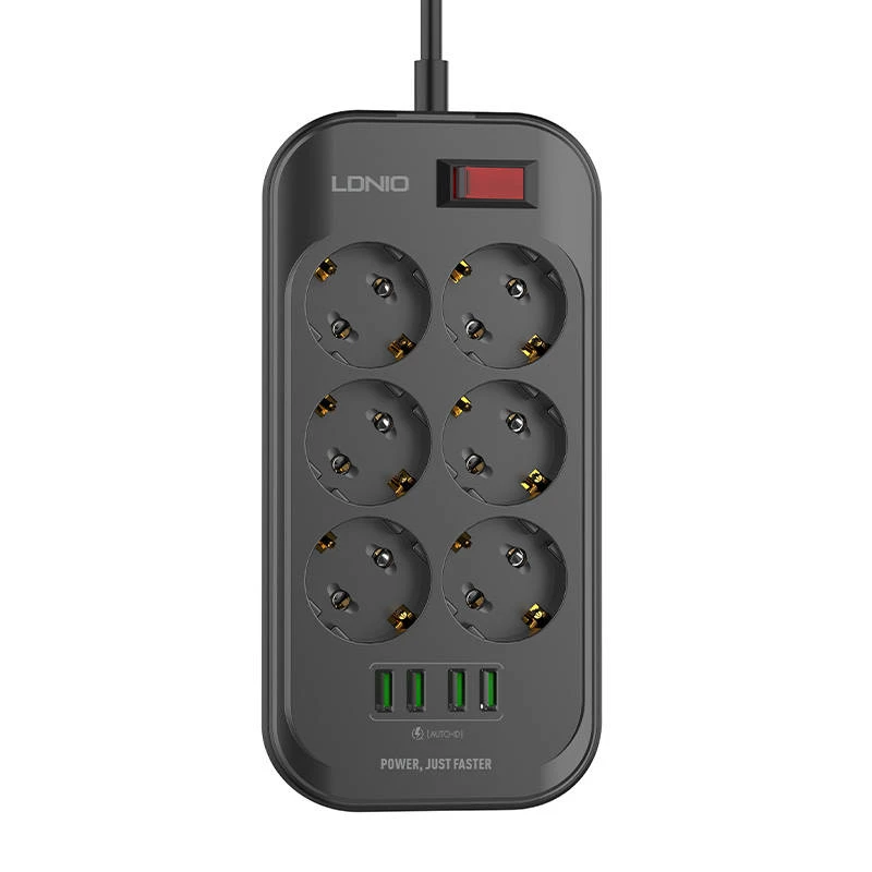 Ilgintuvas su 6 AC lizdais 4x USB LDNIO 2m - juoda