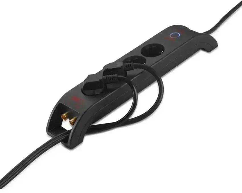 Ilgiklis su apsauga nuo viršįtampių (1800J) 4 lizdų, 2m, TV antenos (IEC) apsauga, juodas EMOS