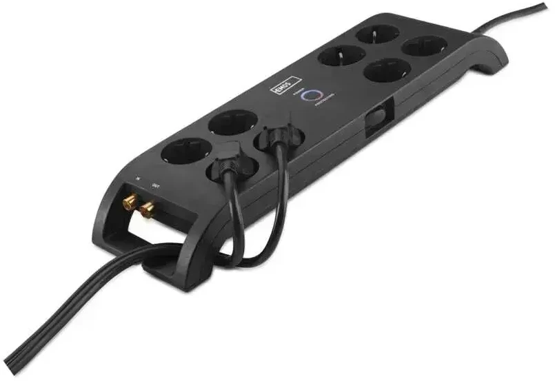 Ilgiklis su apsauga nuo viršįtampių (1800J) 8 lizdų, 3m, TV antenos (IEC), RJ45 apsaugos, juodas EMOS