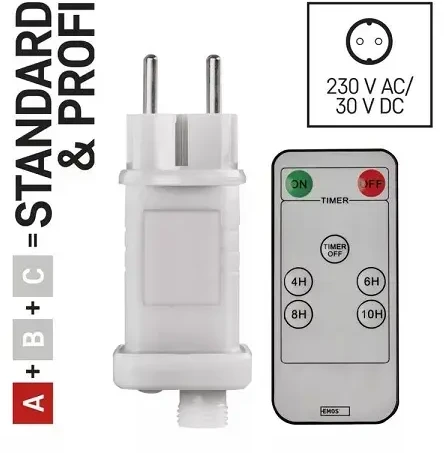 LED šviesos girliandų EMOS CONNECTING matinimo šaltinis, 30Vdc, 12W, su pulteliu, IP44, EMOS