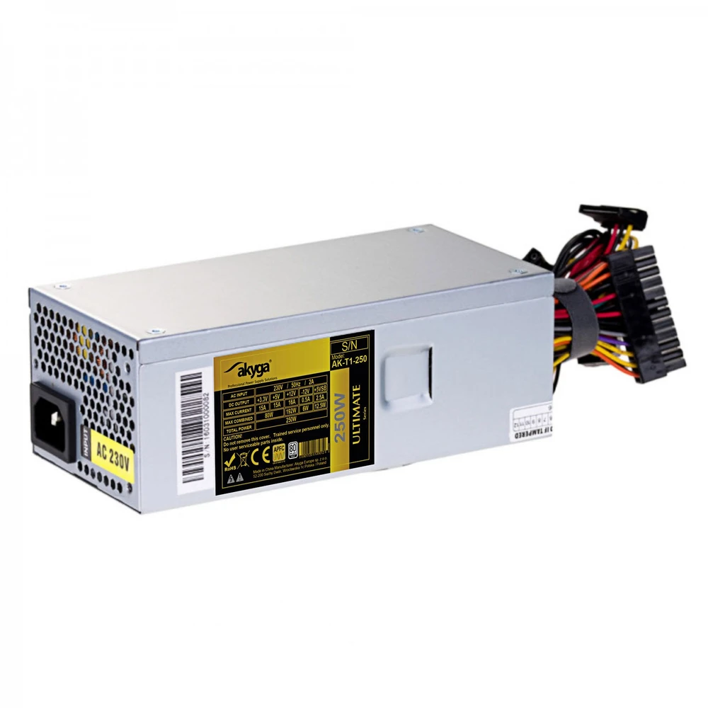 Akyga maitinimo šaltinis TFX 250W AK-T1-250 80+ auksinis 8cm ventiliatorius aktyvus PFC APFC