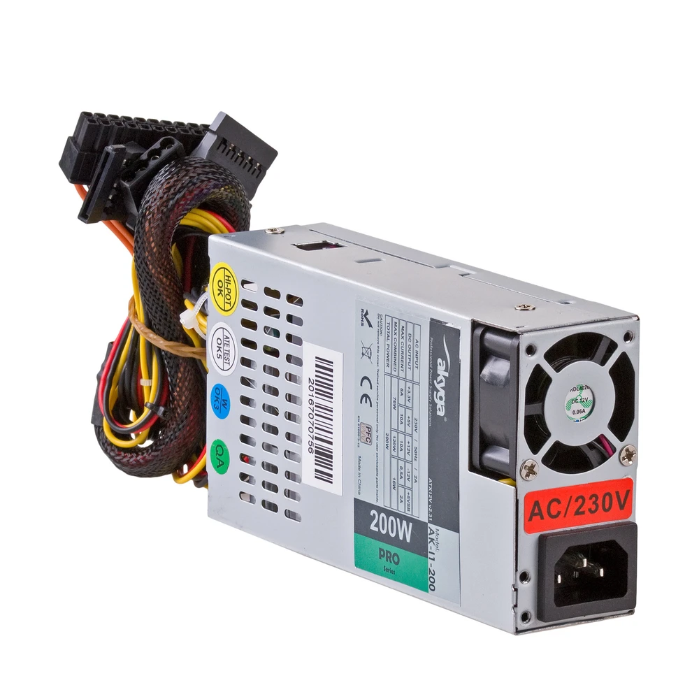 Akyga maitinimo šaltinis 1U mini ITX / Flex ATX 200W AK-I1-200 P4 PFC FAN 3xSATA