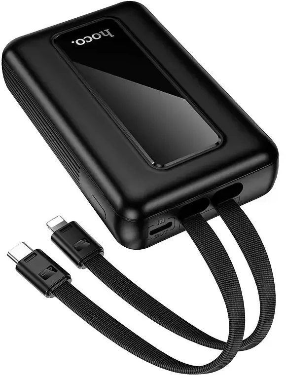 Powerbank 10000 mAh QC PD 22,5W with built-in cables USB C+ Lightning Hoco J162 juodas