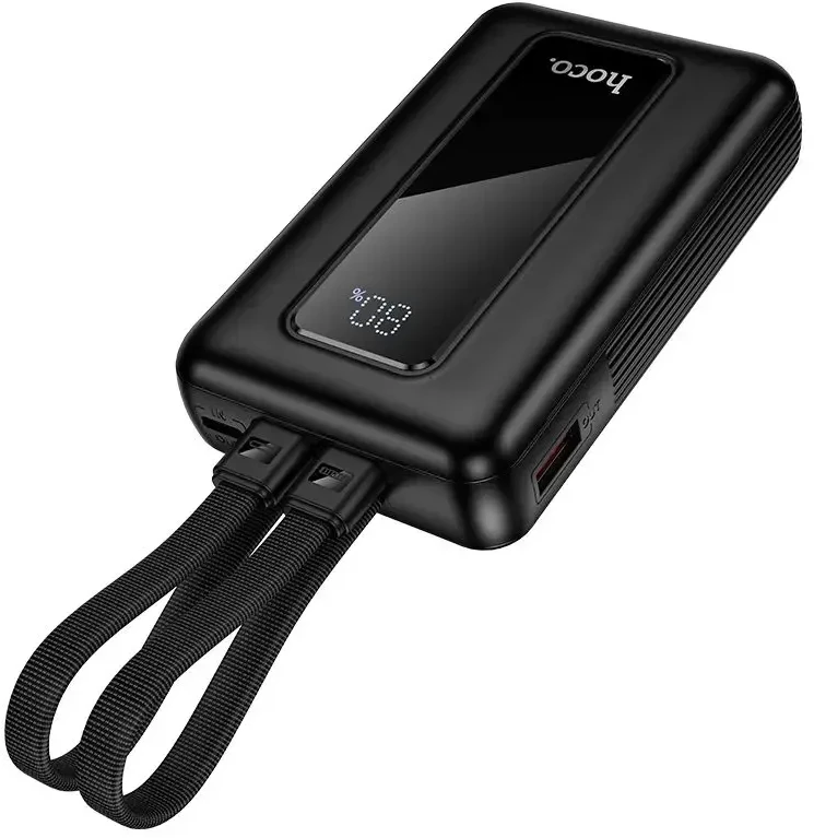 Powerbank 10000 mAh QC PD 22,5W with built-in cables USB C+ Lightning Hoco J162 juodas