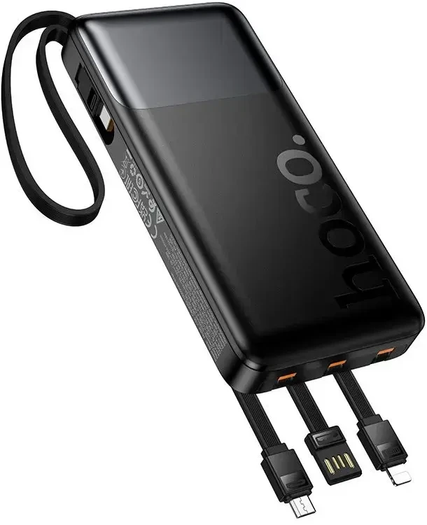 Powerbank 10000 mAh QC PD 2A 22,5W with built-in cables USB A + USB C + Lightning + Micro USB Hoco J156 juodas