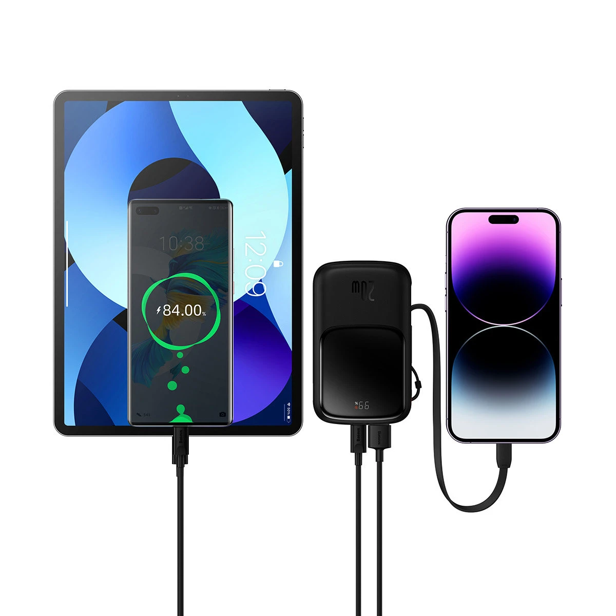 Powerbank 10000mAh 20W Baseus Qpow Pro Overseas Edition + USB C 3A kabelis - juodos spalvos