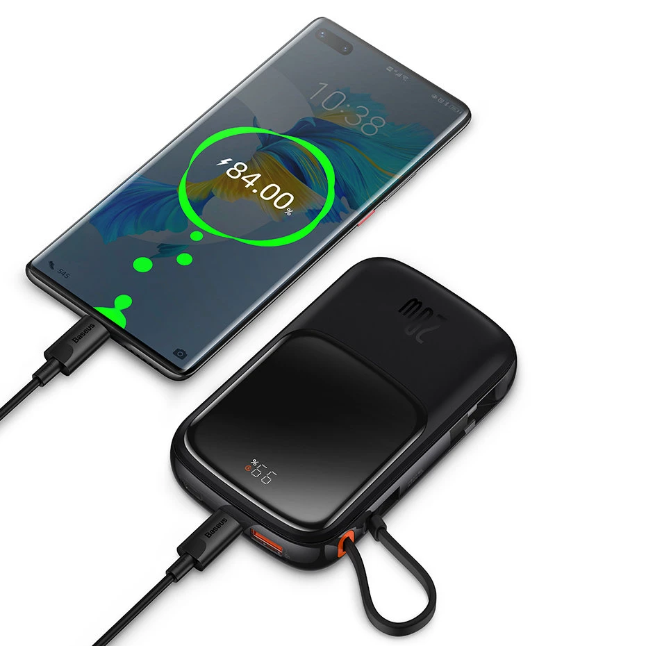 Powerbank 10000mAh 20W Baseus Qpow Pro Overseas Edition + USB C 3A kabelis - juodos spalvos