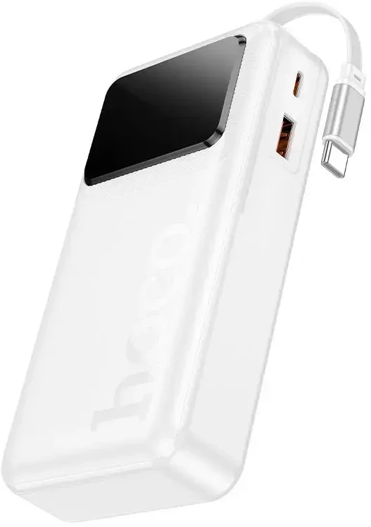 Powerbank 20000 mAh QC PD 22,5W 2A with built-in telescopic cable USB C Hoco Q41 baltas