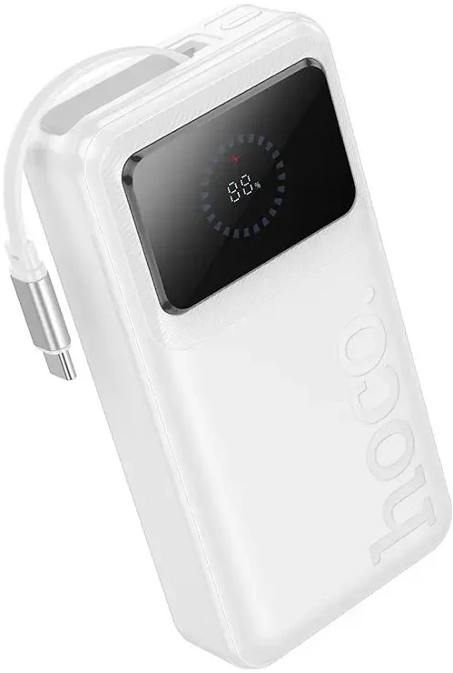 Powerbank 20000 mAh QC PD 22,5W 2A with built-in telescopic cable USB C Hoco Q41 baltas