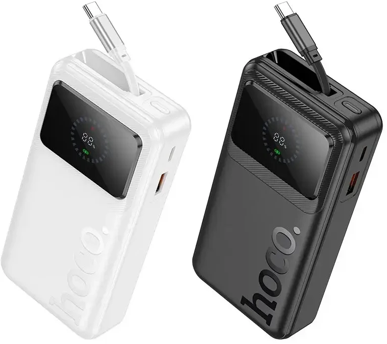 Powerbank 20000 mAh QC PD 22,5W 2A with built-in telescopic cable USB C Hoco Q41 baltas