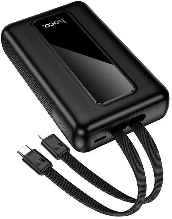Powerbank 20000 mAh QC PD 22,5W with built-in cables USB C+ Lightning Hoco J162A juodas