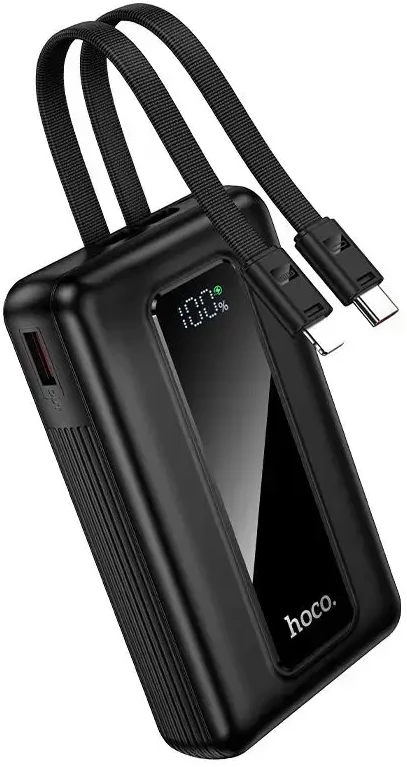 Powerbank 20000 mAh QC PD 22,5W with built-in cables USB C+ Lightning Hoco J162A juodas