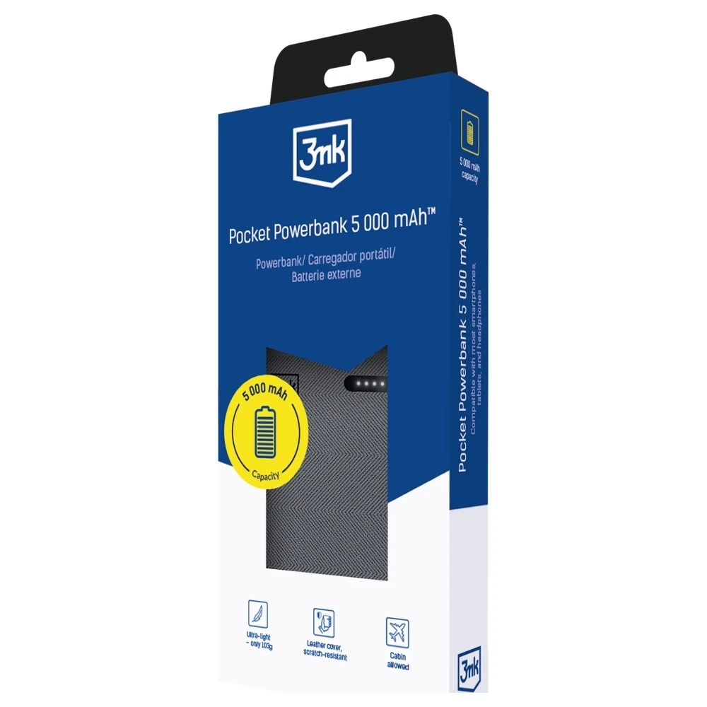 3Mk apsaugos priedai - 3mk kišeninė išorinė baterija 5000 mAh 12 W USB 1C-Pilkas