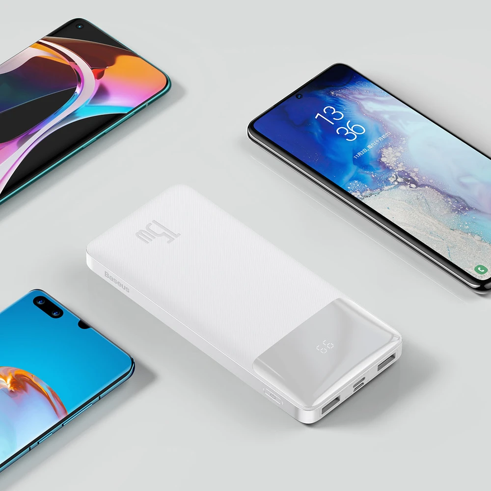 LiPo išorinis akumuliatorius (Powerbank) 10000mAh 15W 5V 3A 2xUSB + USB C Bipow baltas BASEUS