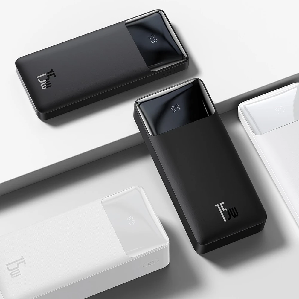 LiPo išorinis akumuliatorius (Powerbank) 10000mAh 15W 5V 3A 2xUSB + USB C Bipow baltas BASEUS