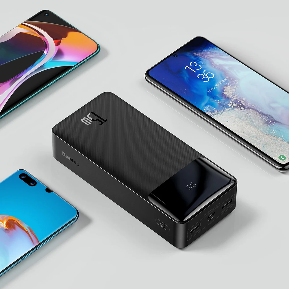 Išorinė baterija Power Bank Baseus Bipow Type-C PD+2xQuick Charge 3.0 15W 30000mAh su ekranu juoda PPBD050201