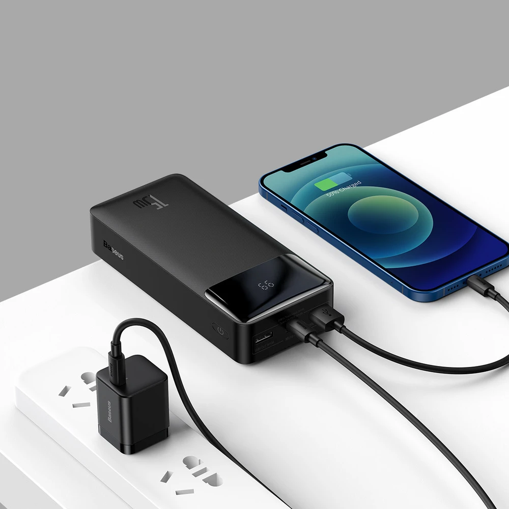 Išorinė baterija Power Bank Baseus Bipow Type-C PD+2xQuick Charge 3.0 15W 30000mAh su ekranu juoda PPBD050201