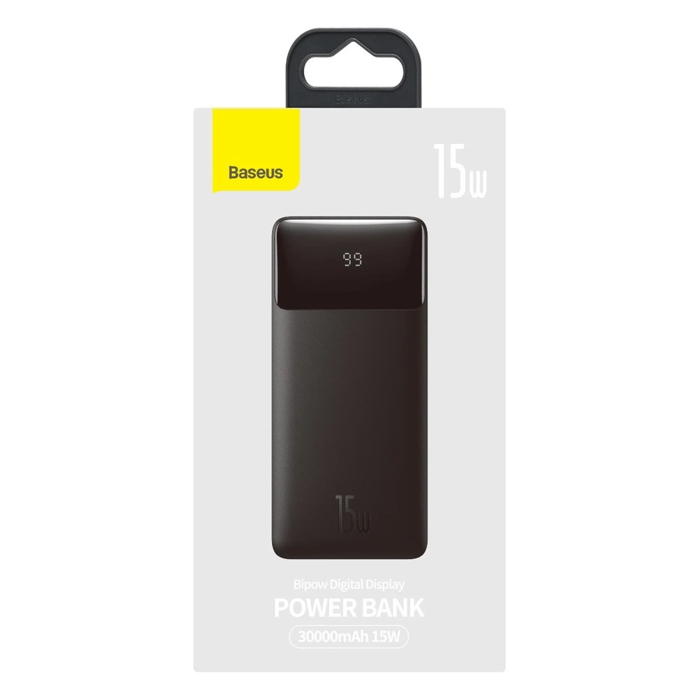 Išorinė baterija Power Bank Baseus Bipow Type-C PD+2xQuick Charge 3.0 15W 30000mAh su ekranu juoda PPBD050201