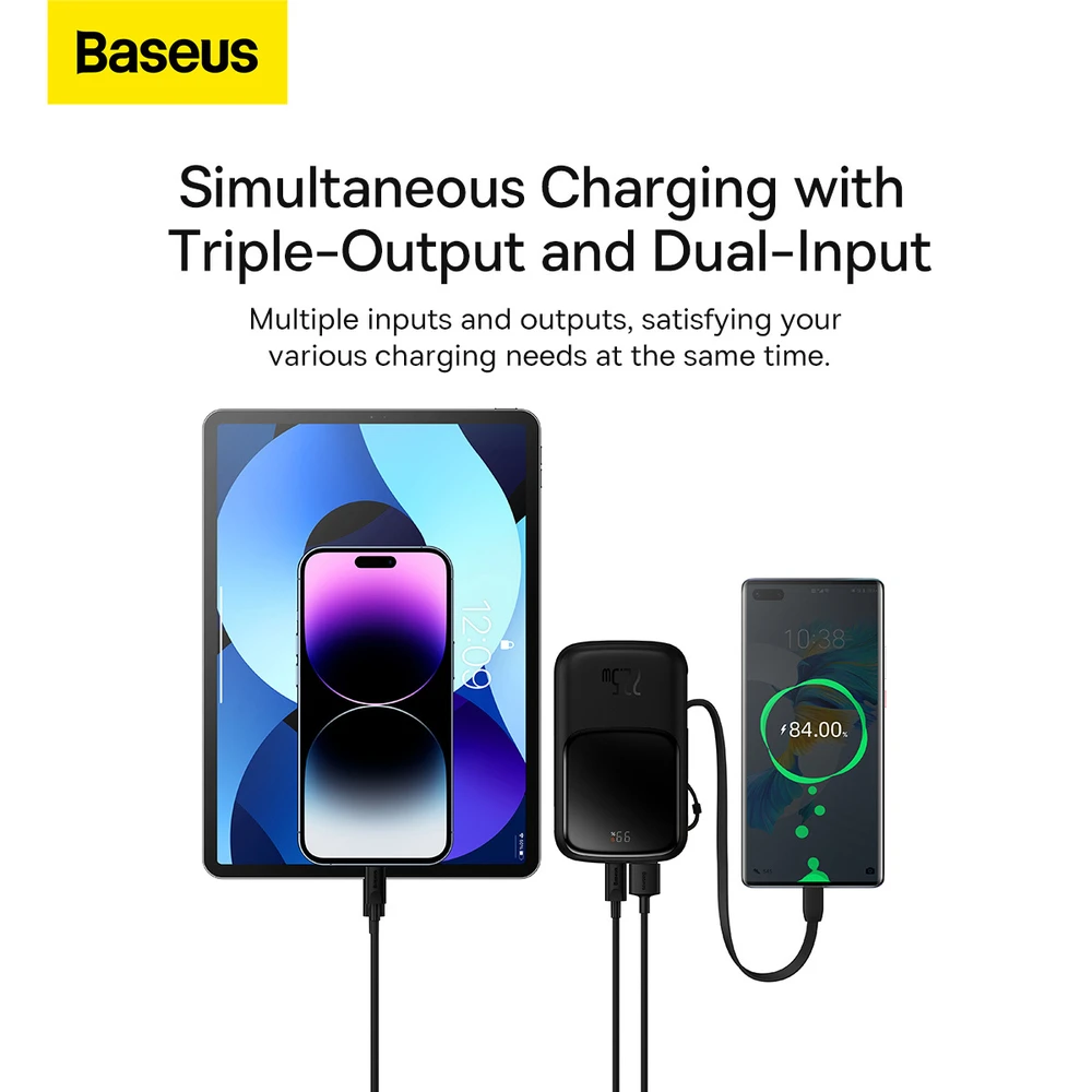 Powerbank Baseus Qpow PRO su laidu, 10000mAh, 22.5W (juodas)