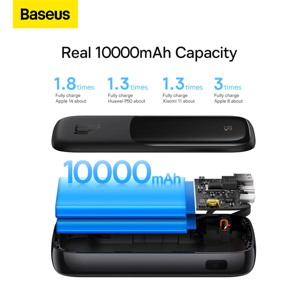 Powerbank Baseus Qpow PRO su laidu, 10000mAh, 22.5W (juodas)