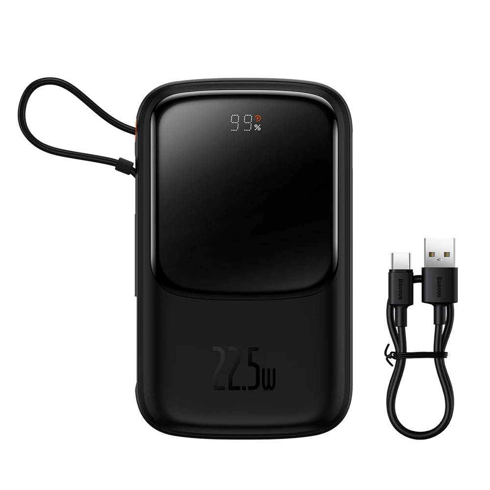 Powerbank Baseus Qpow PRO su laidu, 10000mAh, 22.5W (juodas)