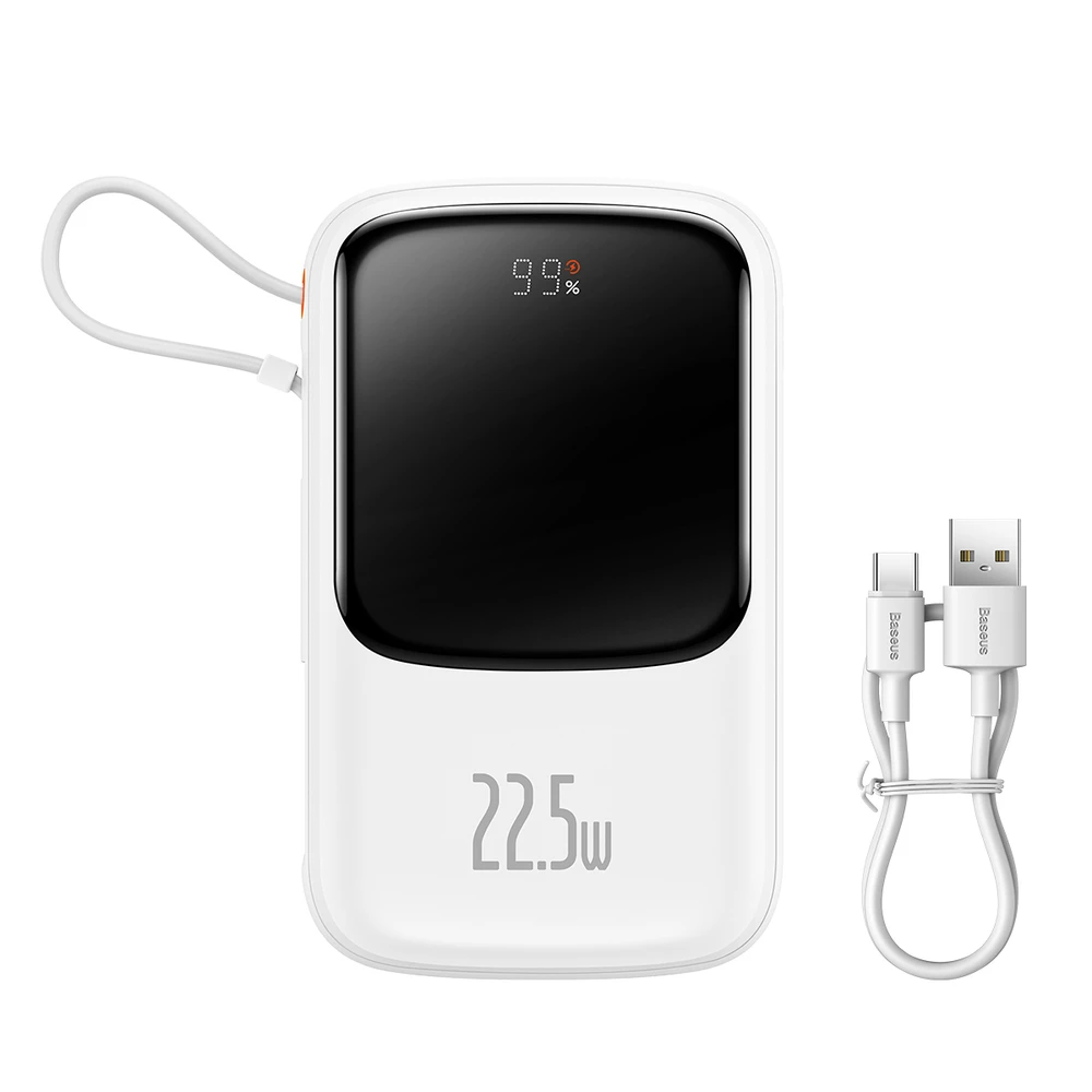 Powerbank Baseus Qpow PRO su kabeliu, 10000mAh, 22.5W (balta)