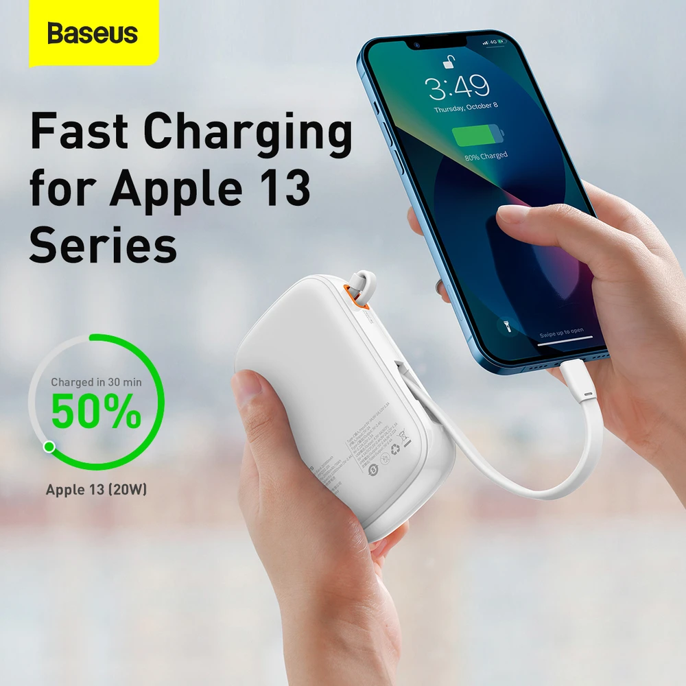 Baseus Qpow PRO Powerbank kabelis, 20000mAh, 20W (balta)