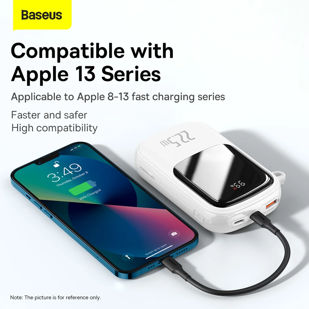 Powerbank Baseus Qpow PRO su laidu, 20000mAh, 22.5W (balta)