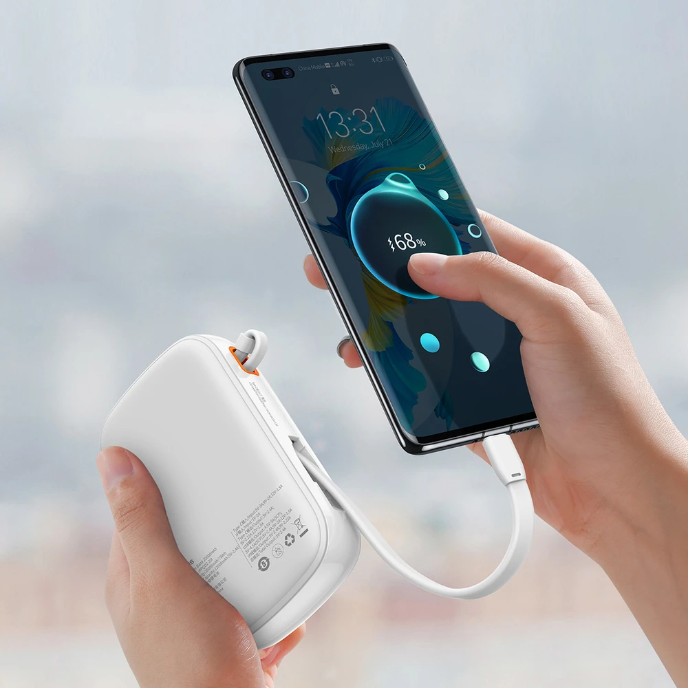 Powerbank Baseus Qpow PRO su laidu, 20000mAh, 22.5W (balta)