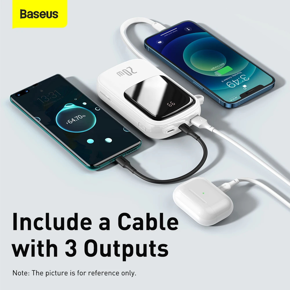 Baseus Qpow PRO Powerbank kabelis, 20000mAh, 20W (balta)