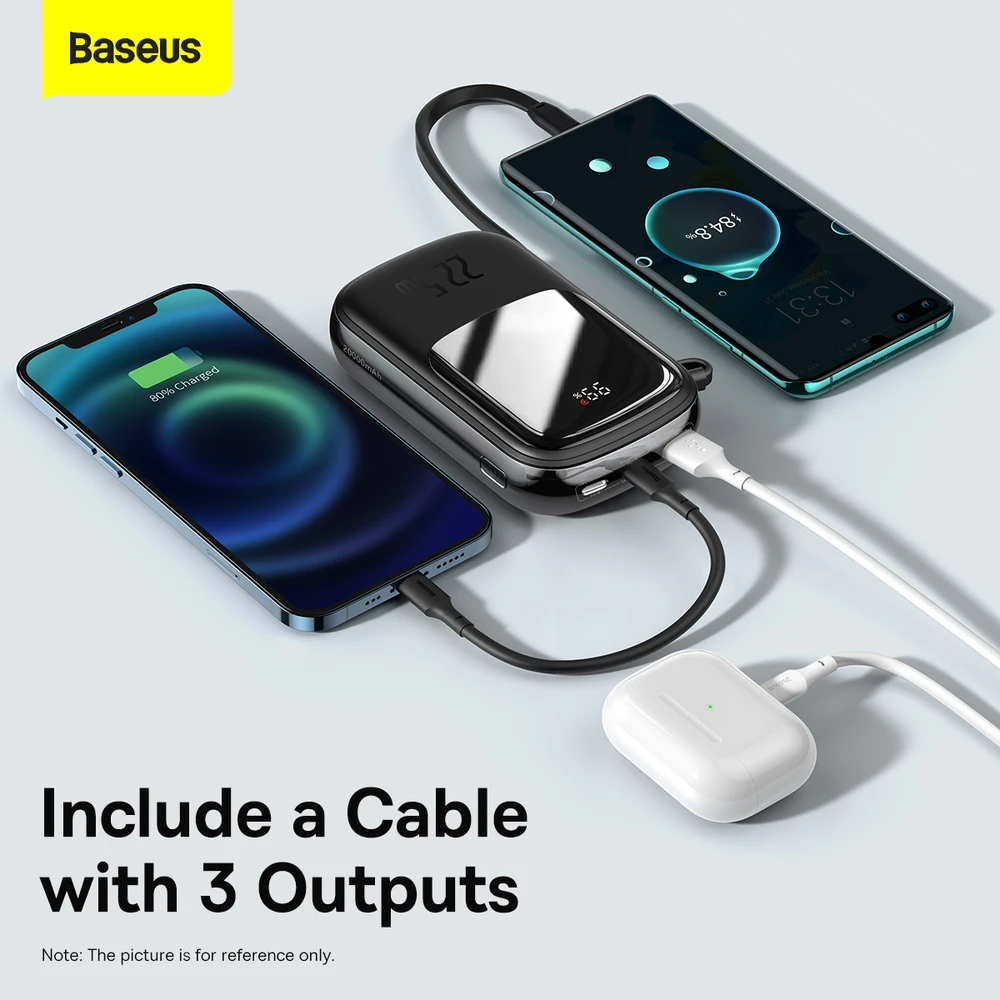 Baseus Qpow PRO Powerbank kabelis, 20000mAh, 22.5W (fekete)