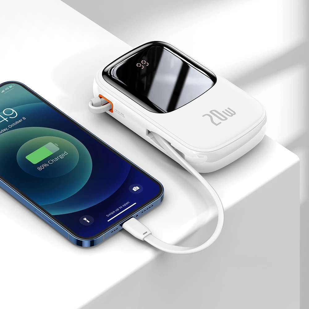 Baseus Qpow PRO Powerbank kabelis, 20000mAh, 20W (balta)