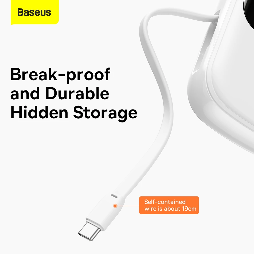 Powerbank Baseus Qpow PRO su laidu, 20000mAh, 22.5W (balta)