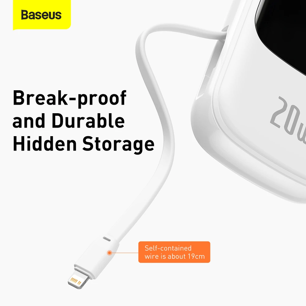 Baseus Qpow PRO Powerbank kabelis, 20000mAh, 20W (balta)