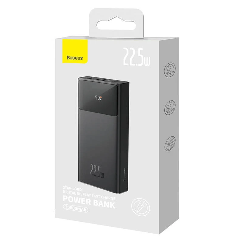 LiPo išorinis akumuliatorius (Powerbank) 20000mAh 22.5W su PD3.0 QC3.0 2xUSB + USB C Star-lord juodas BASEUS