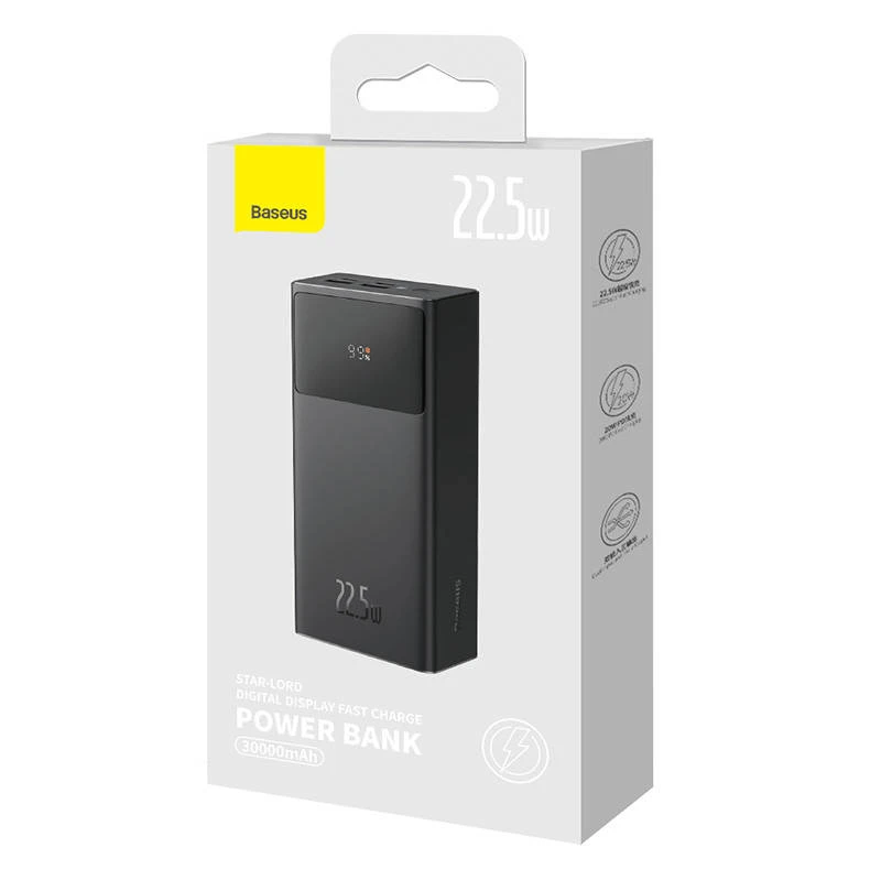 Baseus Star-Lord Powerbank, 30 000 mAh, USB, USB-C, 22.5 W (fekete)