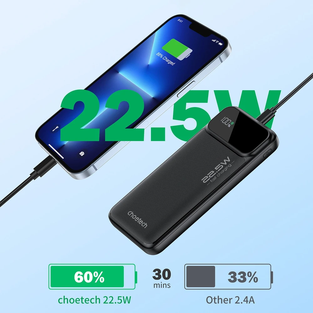 Išorinė baterija Power Bank Choetech B728 22.5W 10000mAh juoda