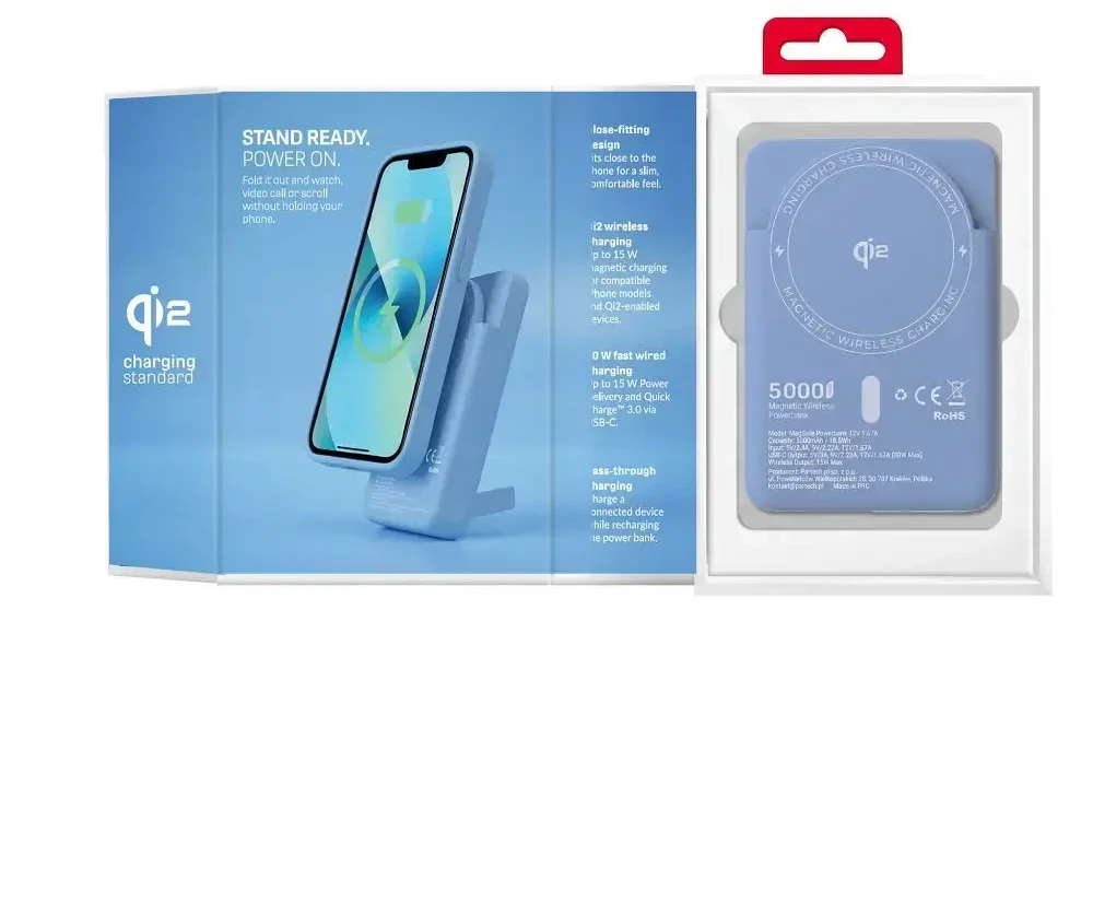 Powerbank compatible with MagSafe Forcell F-Energy MagStand QI2 F5K10 QC3.0 PD3.0 20W 5000 mAh baltas